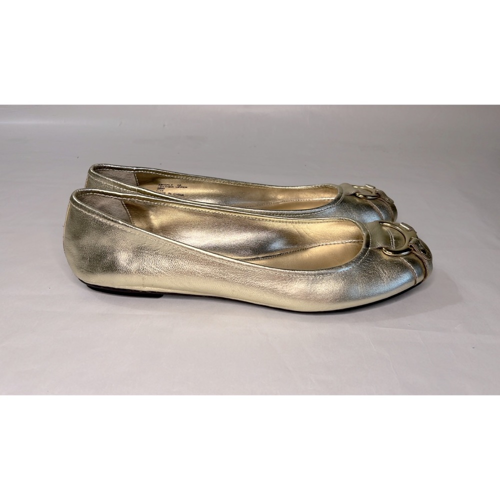 Ralph Lauren Gold Leather Flat w/ Logo Hardware - Picture 5 of 7